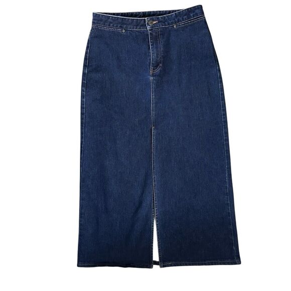 GAP Denim - Y2K GAP Dark Wash Denim Maxi Skirt Stretch Size 8 Front Slit High Waist